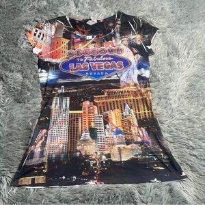Las Vegas Shirt Womens Medium Sun City Embellished Monuments Crew Transparent